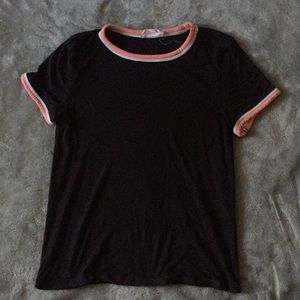 Black shirt with pink and blue accents